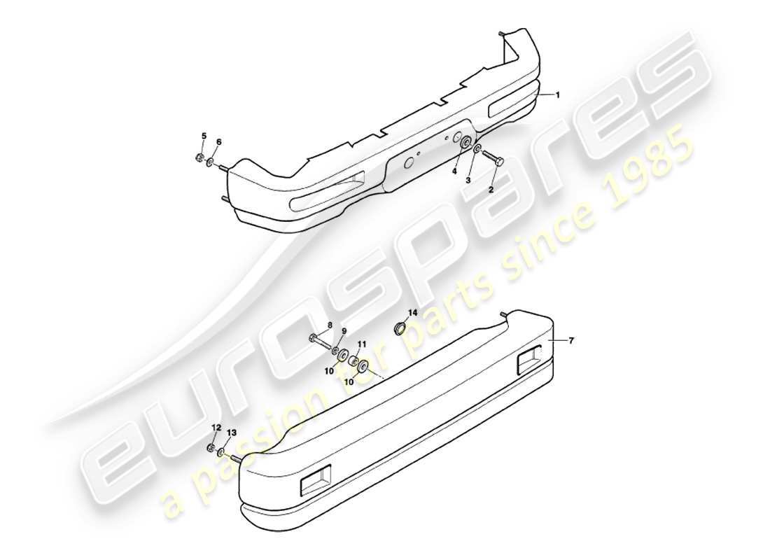 aston martin v8 volante (2000) bumpers part diagram