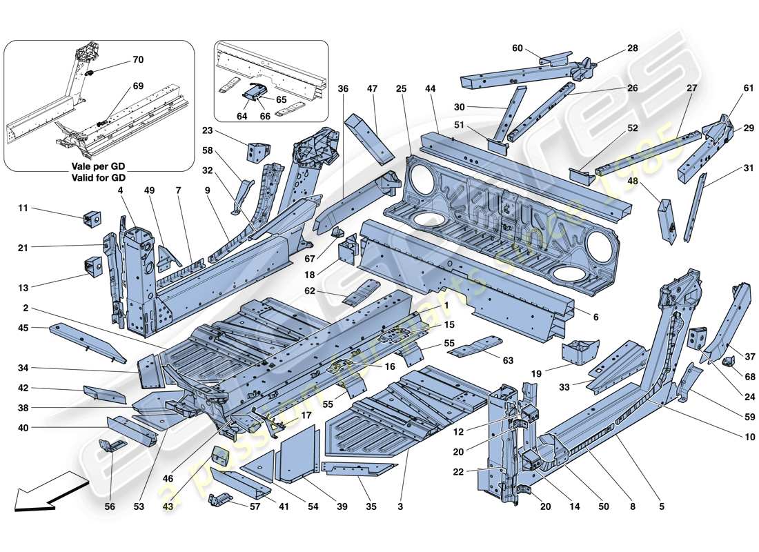 ferrari 488 spider (usa) central elements and panels part diagram