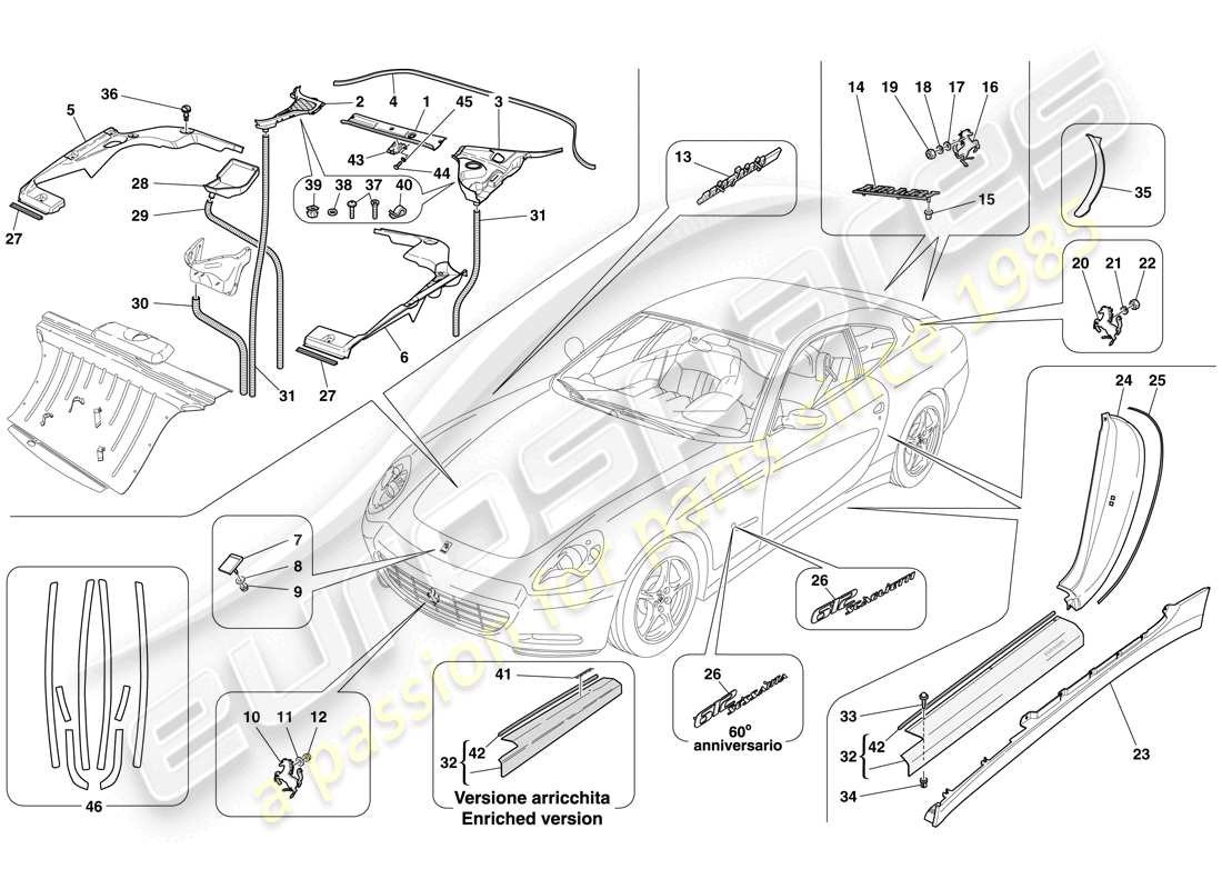 ferrari 612 sessanta (europe) exterior trim parts diagram