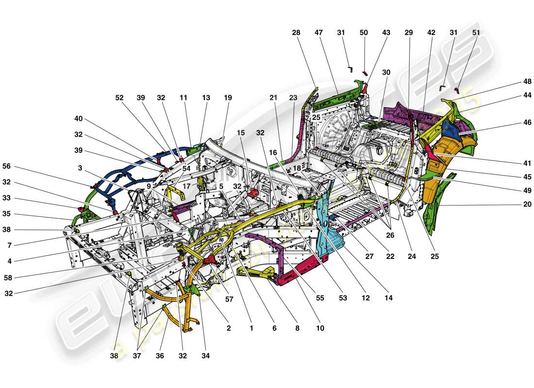 ferrari gtc4 lusso (europe) chassis completion parts diagram