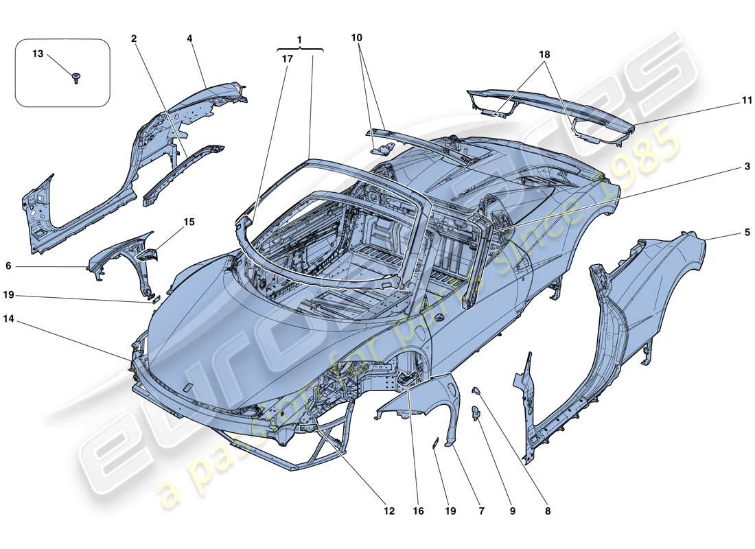ferrari 458 spider (rhd) bodyshell - external trim parts diagram