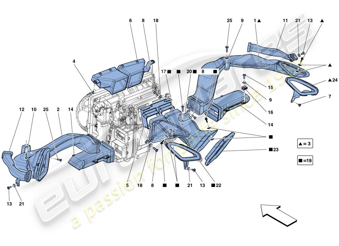 ferrari 488 gtb (usa) dashboard air ducts part diagram