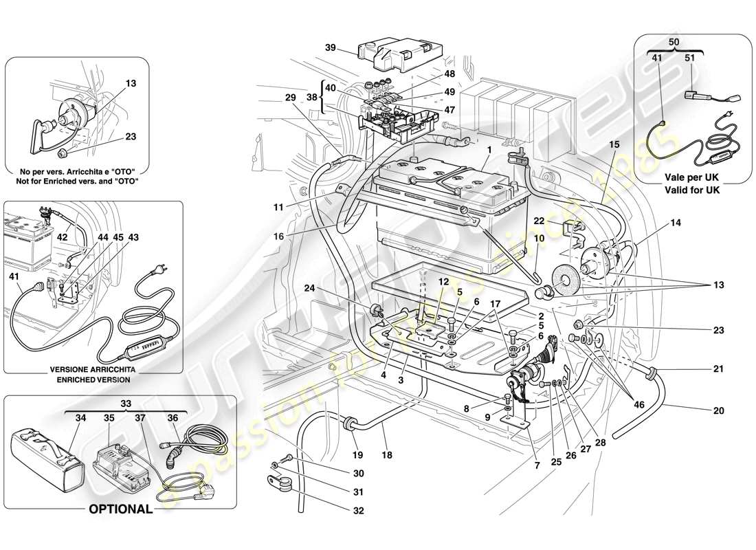 ferrari 612 scaglietti (rhd) battery parts diagram