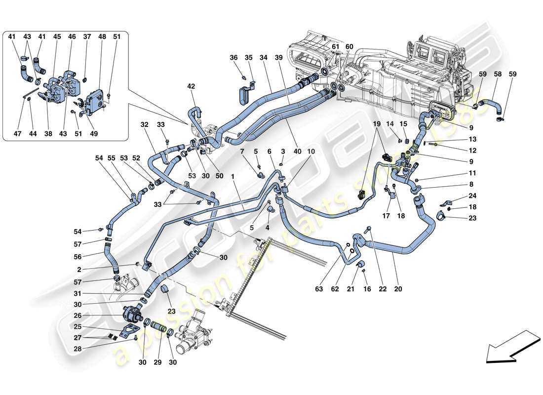 ferrari 812 superfast (rhd) ac system - water and freon parts diagram