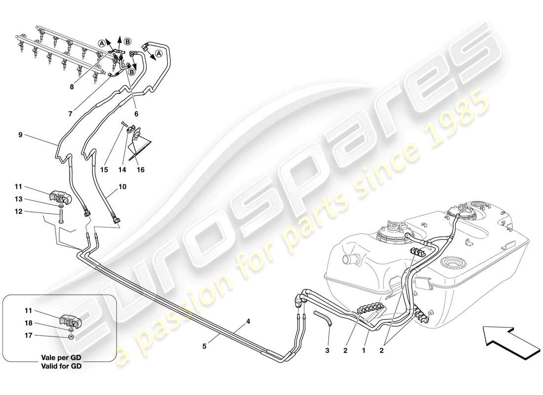 ferrari 599 gto (rhd) fuel system part diagram