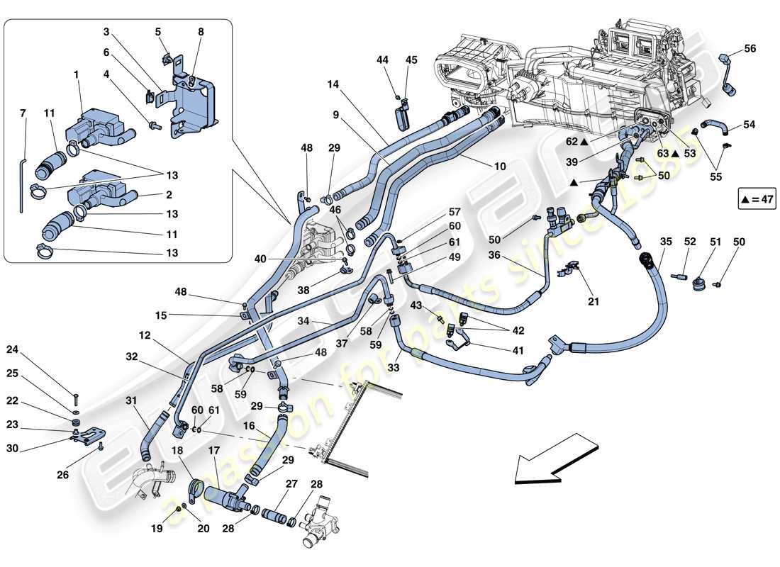 ferrari f12 berlinetta (rhd) ac system - water and freon parts diagram