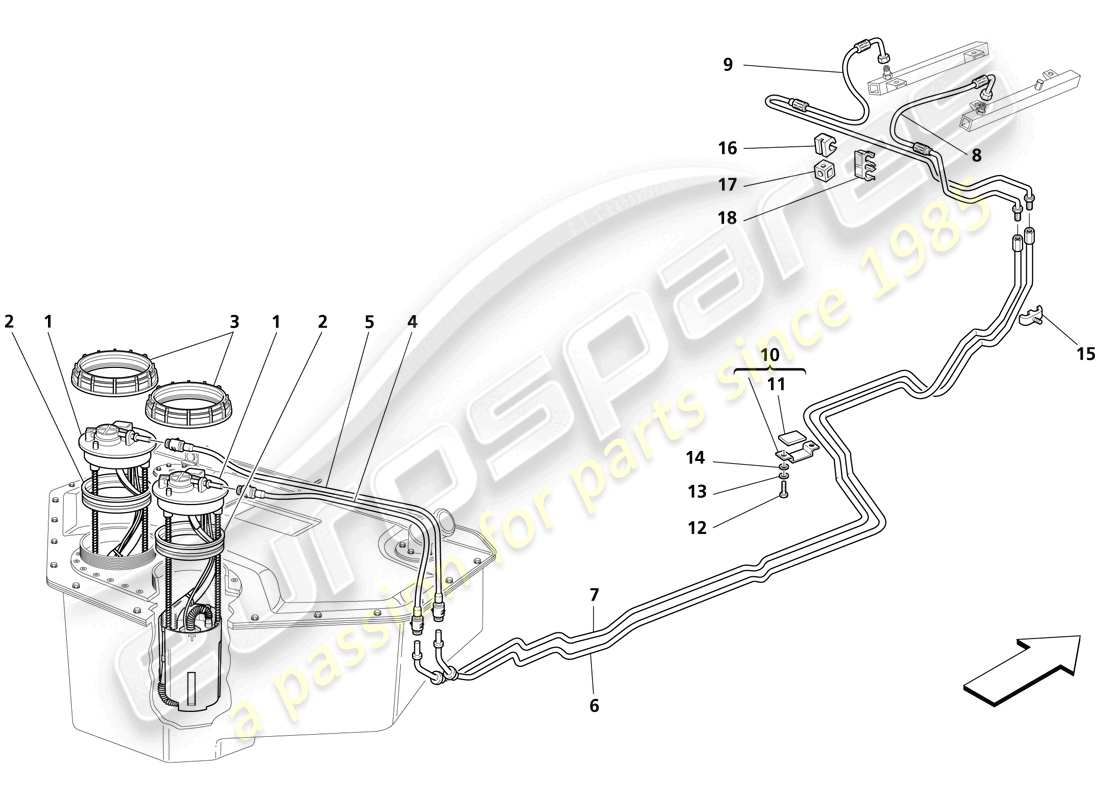 maserati trofeo fuel pump and pipes parts diagram