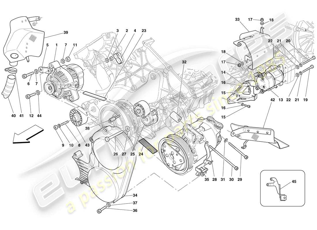 ferrari 599 gto (rhd) alternator, starter motor and ac compressor part diagram