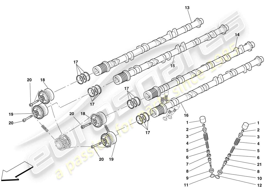 ferrari 599 gto (rhd) timing system - tappets and shafts part diagram