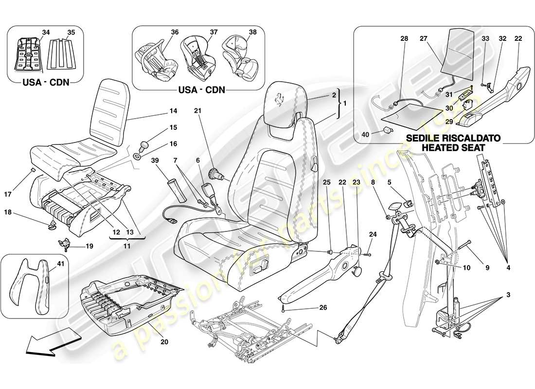 ferrari f430 coupe (rhd) electric seat - seat belts parts diagram