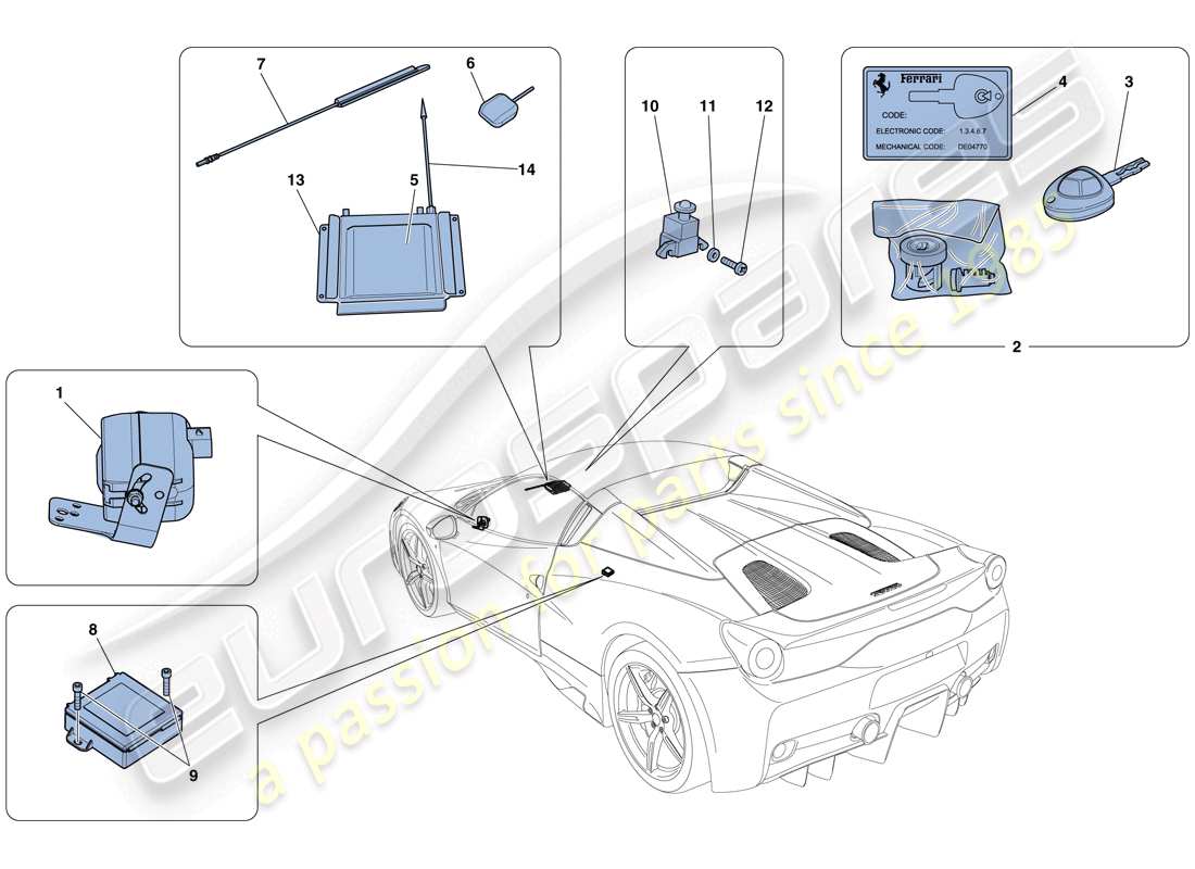 ferrari 458 speciale aperta (rhd) anti-theft system parts diagram