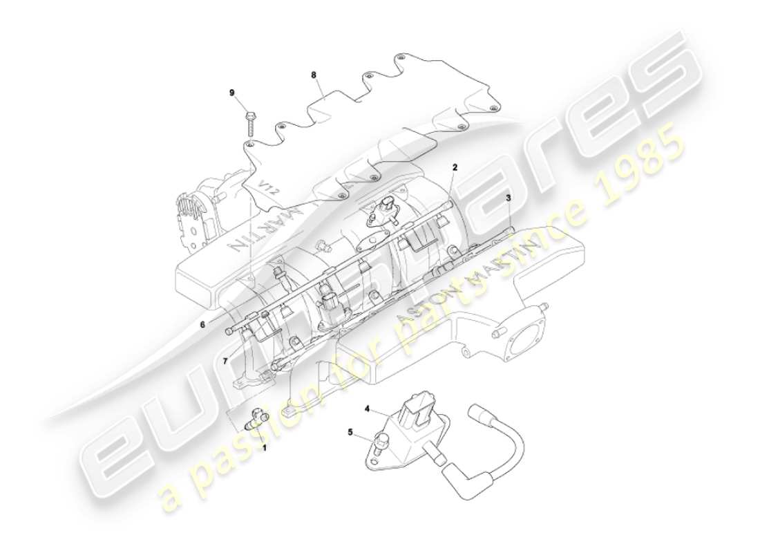 aston martin vanquish (2005) fuel rails & injectors part diagram