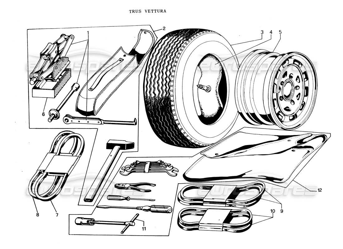 lamborghini espada tool kit (pirelli) parts diagram