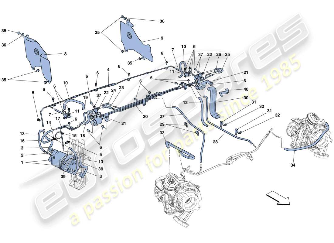 ferrari 488 spider (usa) turbocharging system adjustments part diagram