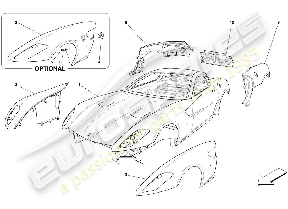 ferrari 599 gtb fiorano (rhd) bodyshell - external trim part diagram