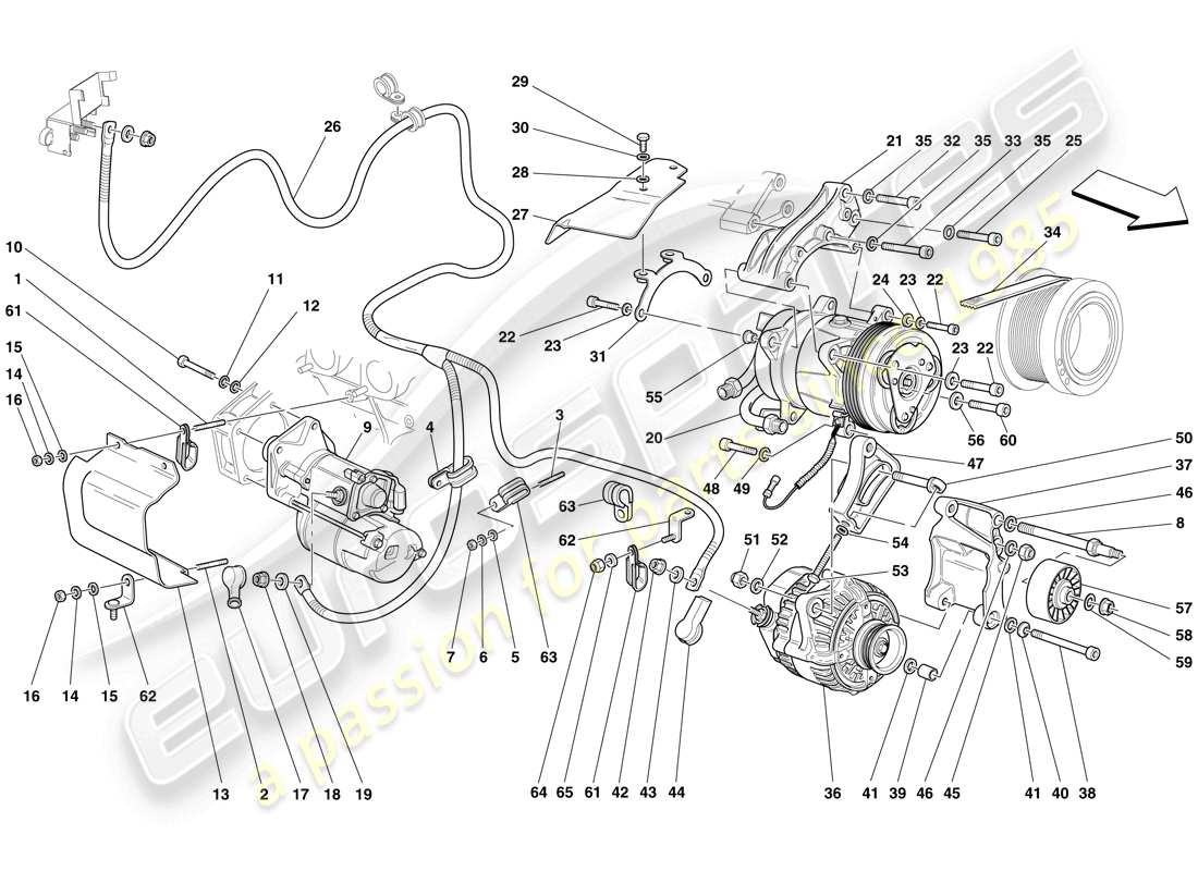 ferrari 612 sessanta (europe) alternator - starter motor - ac compressor parts diagram