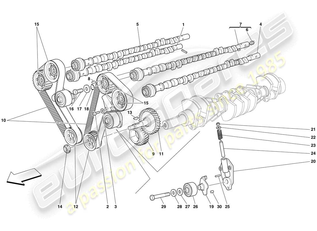 ferrari 612 sessanta (rhd) timing system - drive parts diagram
