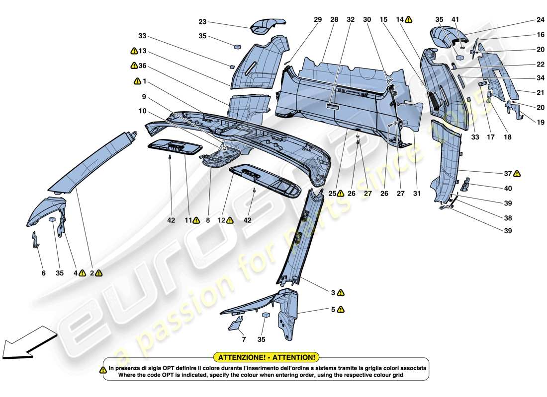 ferrari 488 spider (usa) headliner trim and accessories part diagram