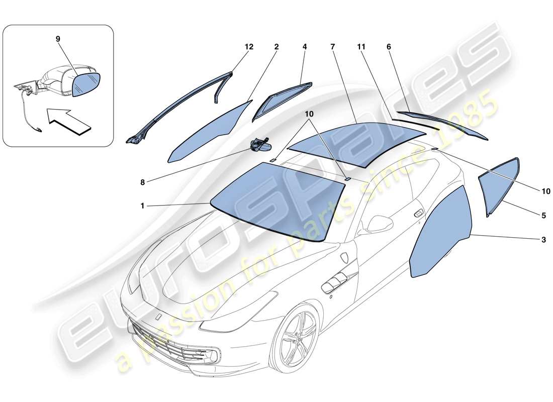 ferrari gtc4 lusso t (europe) screens, windows and seals parts diagram