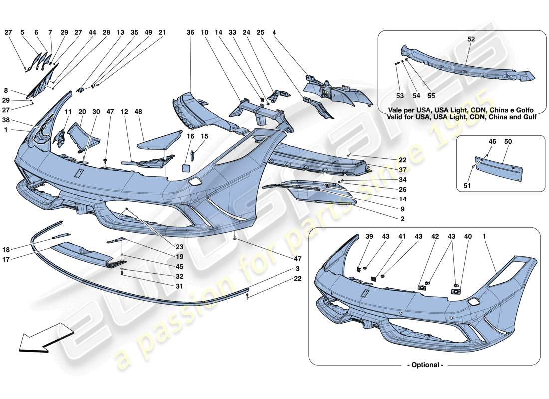 ferrari 458 speciale aperta (europe) front bumper parts diagram