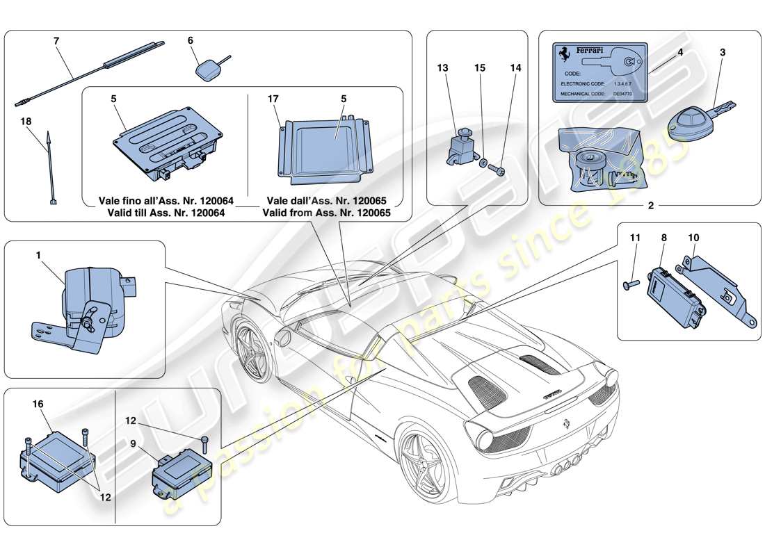 ferrari 458 spider (europe) antitheft system parts diagram