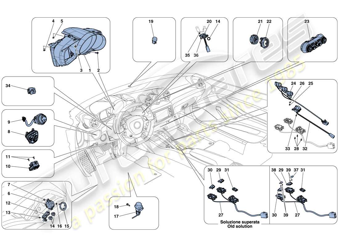 ferrari california t (europe) dashboard and tunnel instruments part diagram