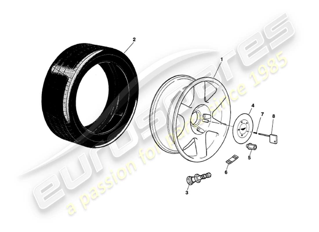 aston martin v8 volante (1999) wheels & tyres part diagram