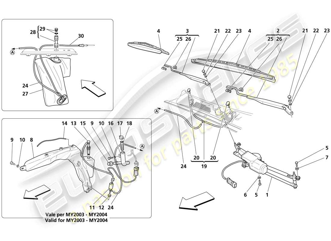 maserati trofeo windshield - glass washer parts diagram