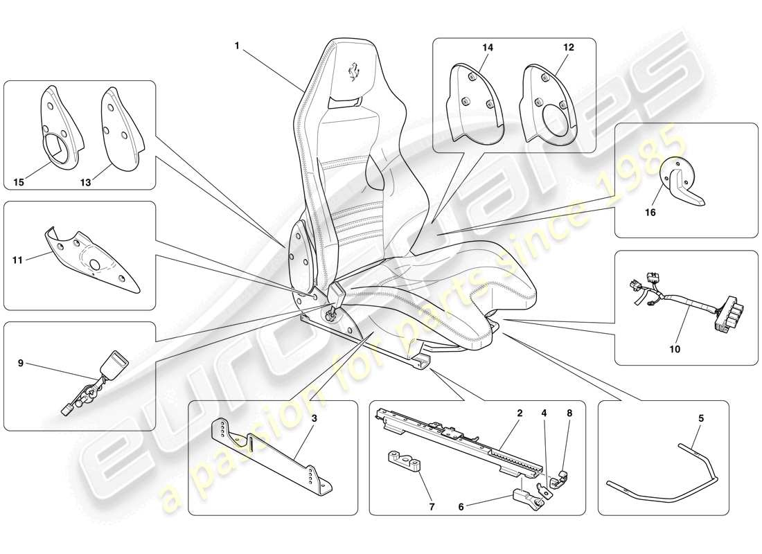 ferrari 599 gto (rhd) front racing seat - rails and mechanism part diagram