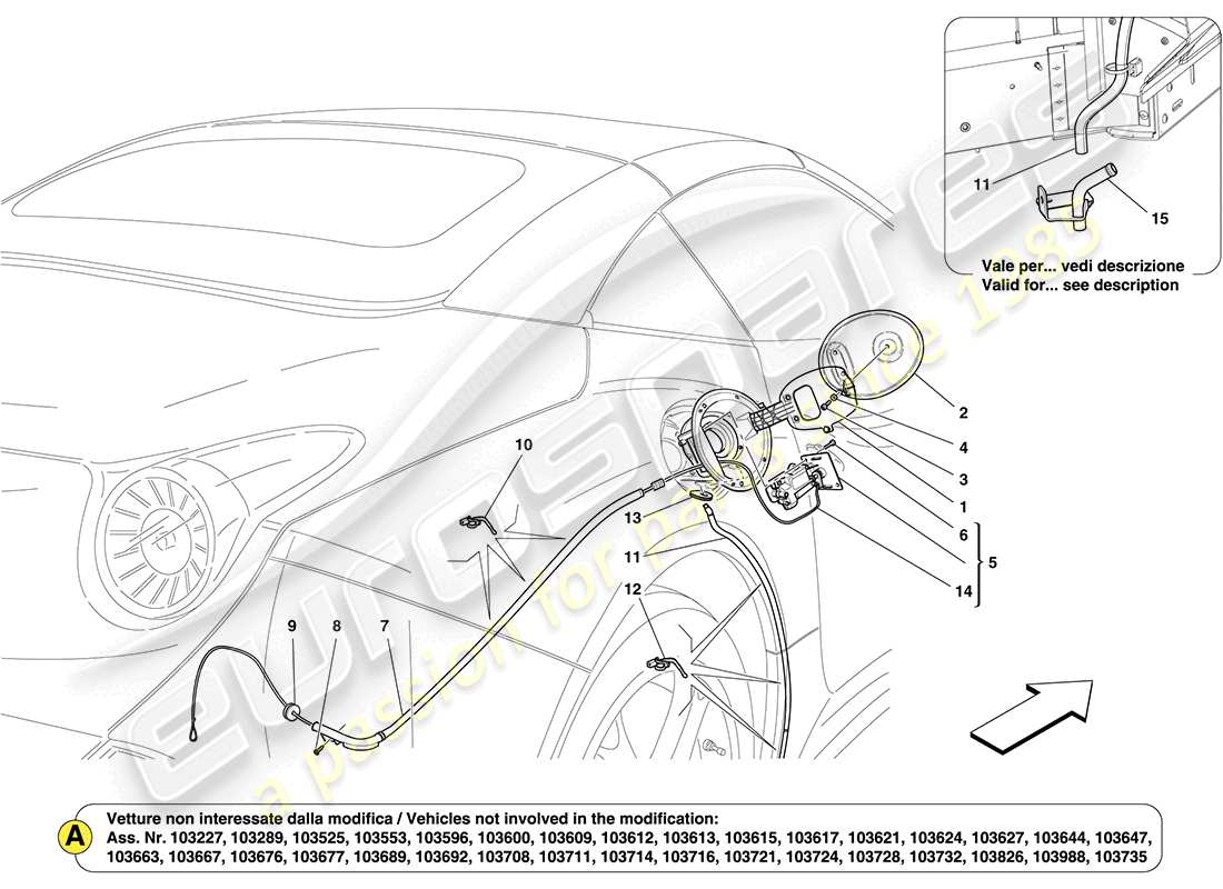 ferrari california (rhd) fuel filler flap and controls parts diagram