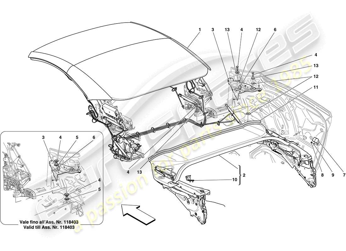 ferrari california (rhd) electric roof: structure parts diagram