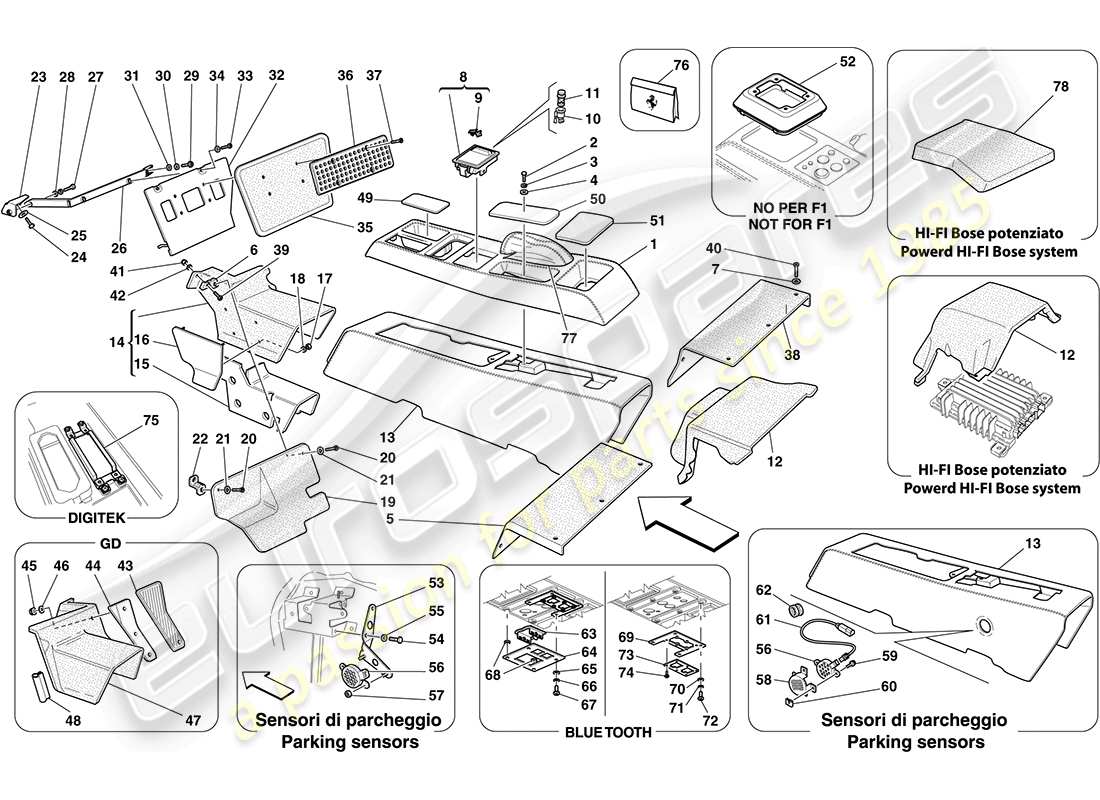 ferrari f430 coupe (europe) tunnel - substructure and accessories part diagram