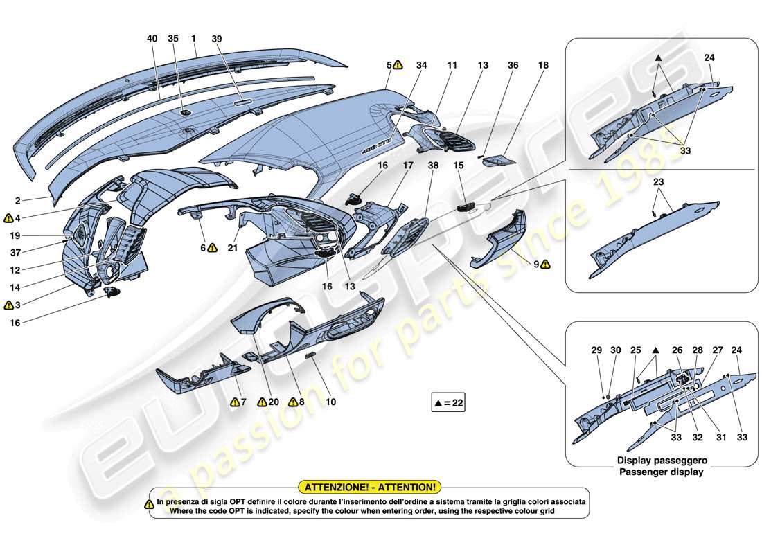 ferrari 488 spider (rhd) dashboard - trim part diagram