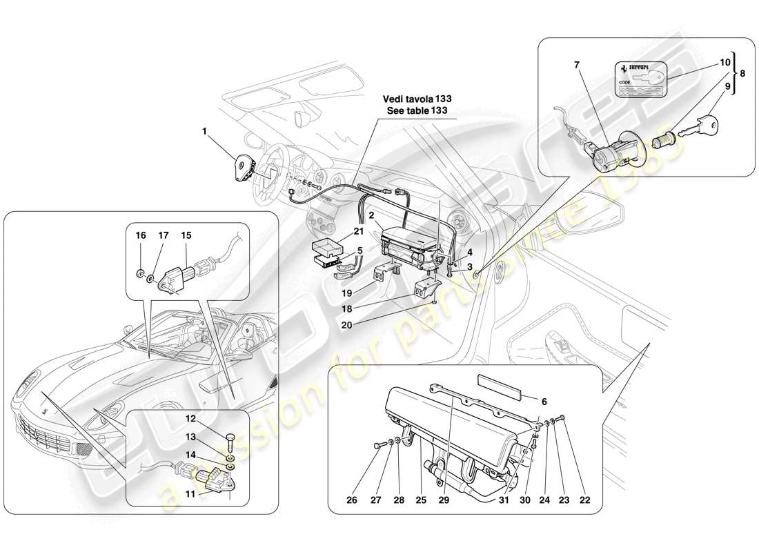 ferrari 599 sa aperta (europe) airbag parts diagram