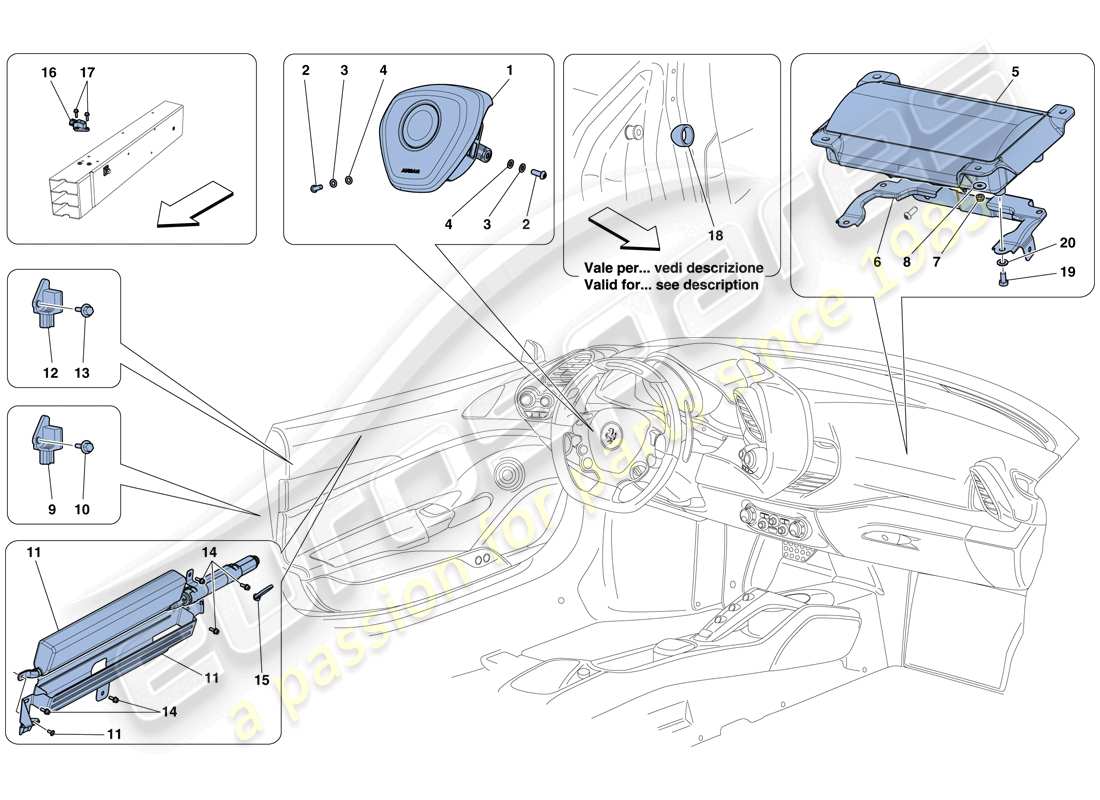 ferrari 488 spider (rhd) airbags parts diagram