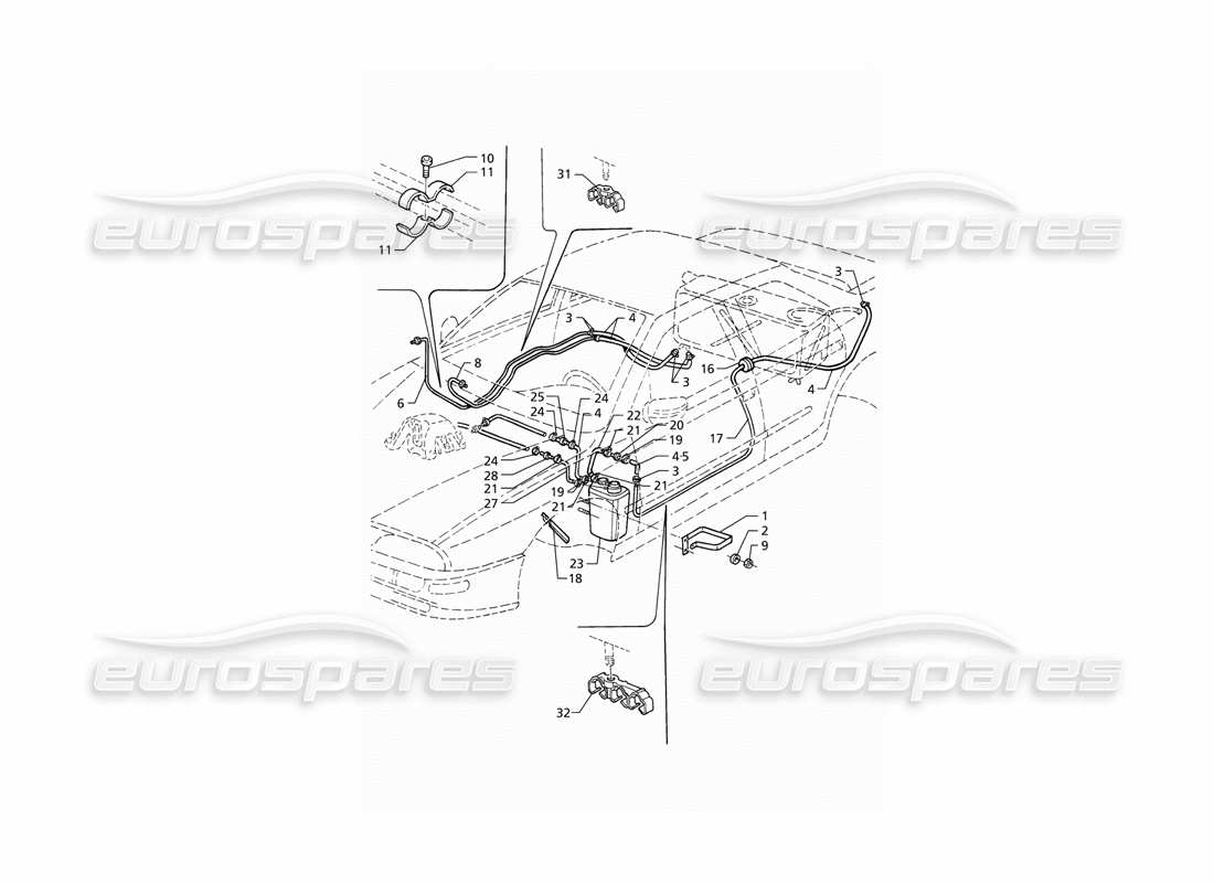 maserati qtp v6 (1996) evaporation vapours recovery system and fuel pipes (lhd) parts diagram