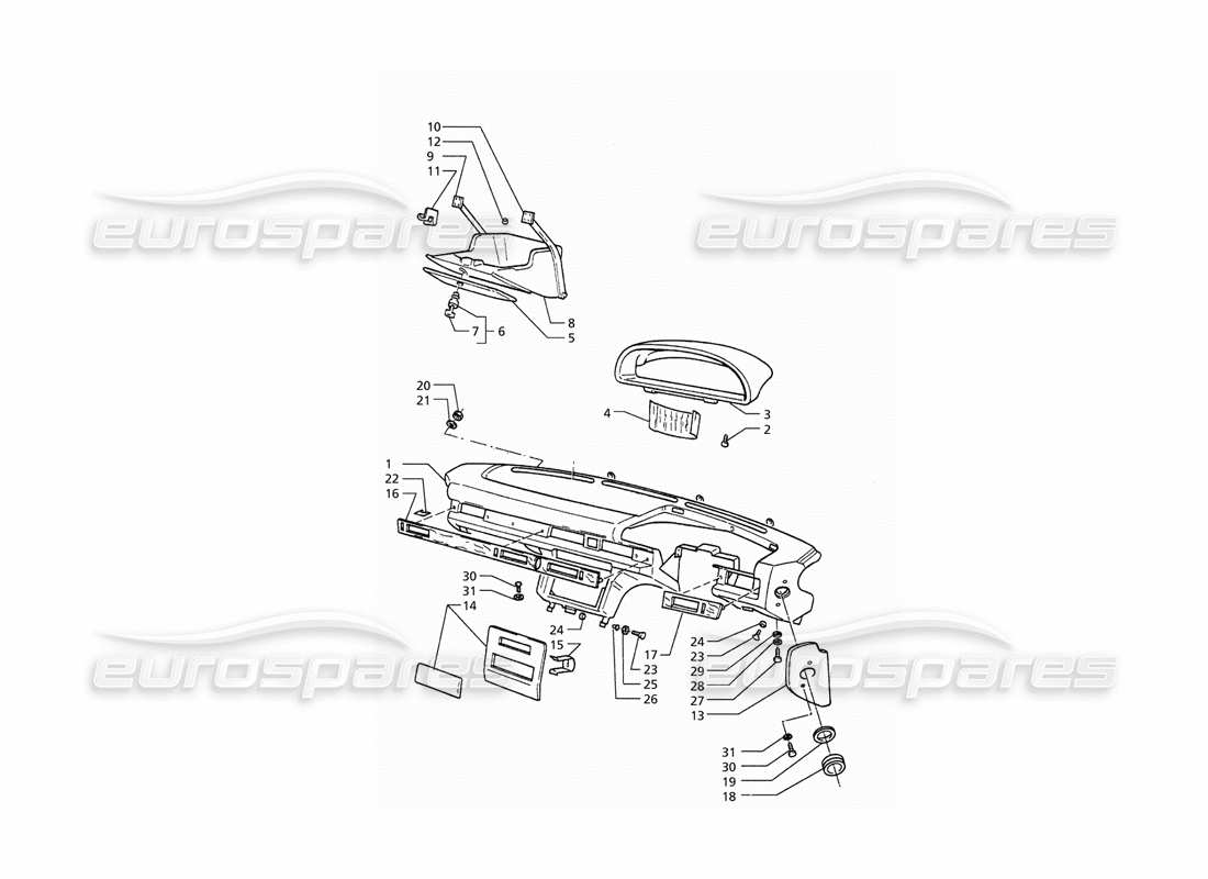 maserati qtp. 3.2 v8 (1999) instrument panel (rh drive) part diagram