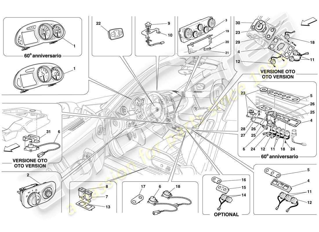 ferrari 612 scaglietti (rhd) instrumentation parts diagram