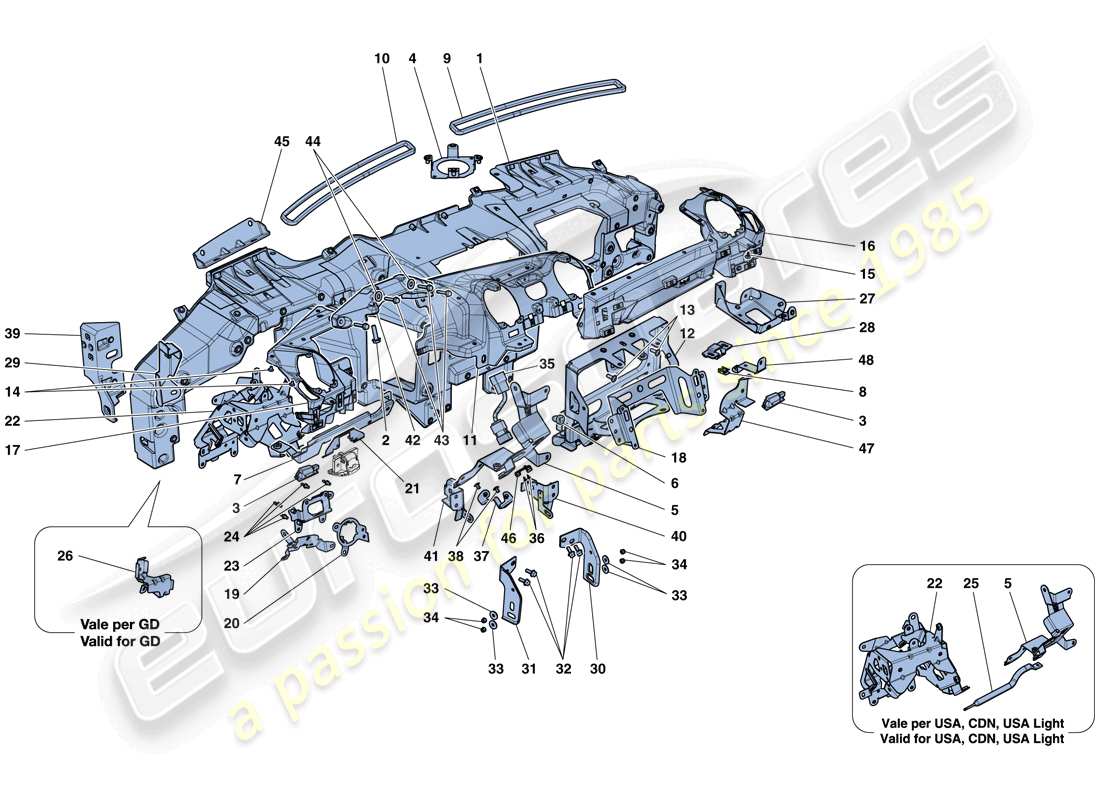 ferrari california t (rhd) dashboard - substructure part diagram