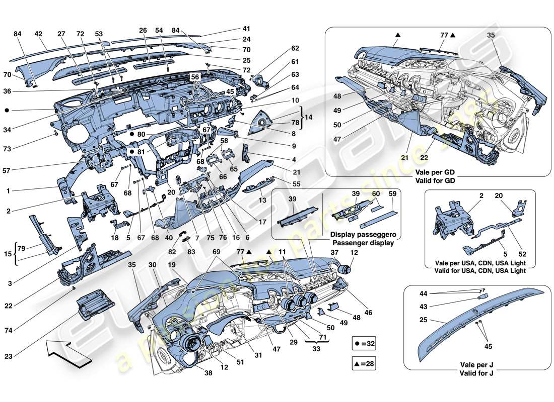 ferrari f12 berlinetta (europe) dashboard part diagram