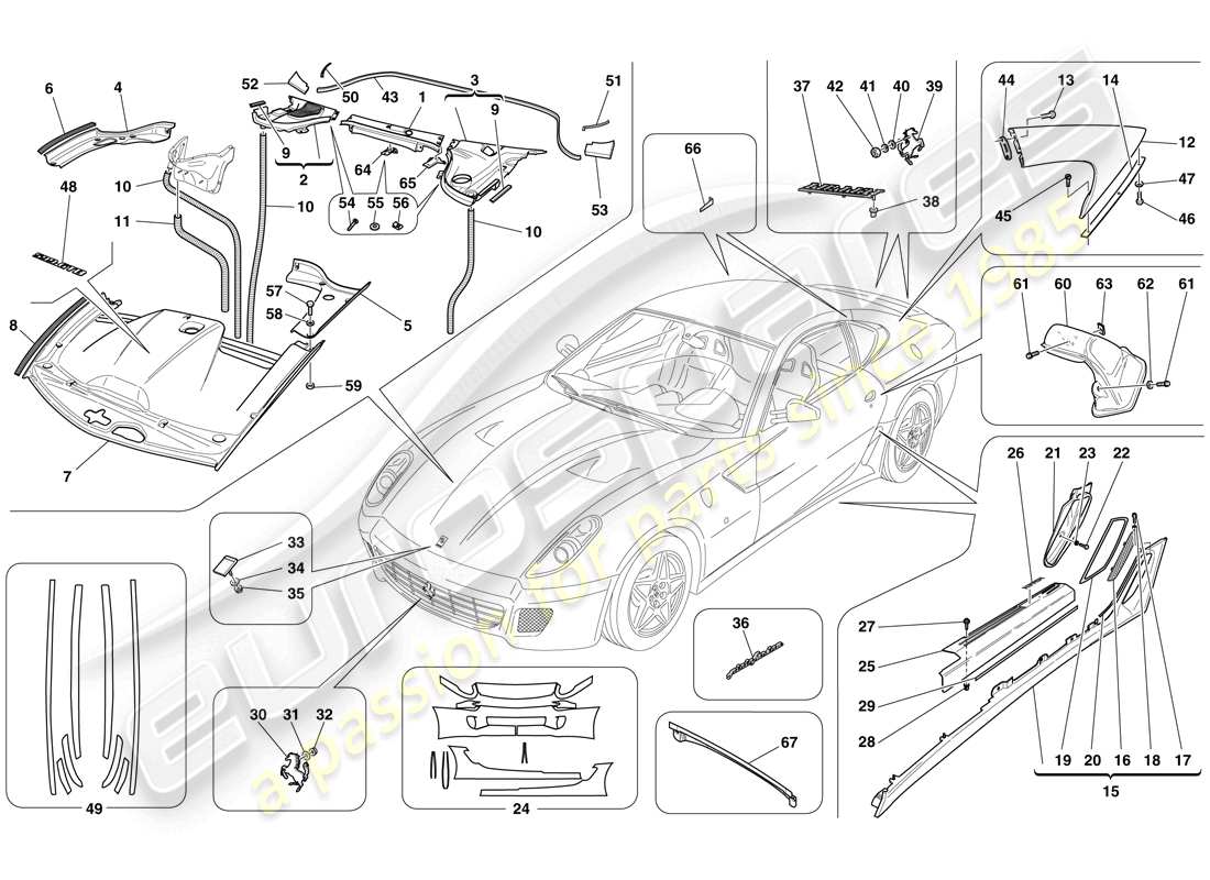 ferrari 599 gtb fiorano (rhd) exterior trim parts diagram