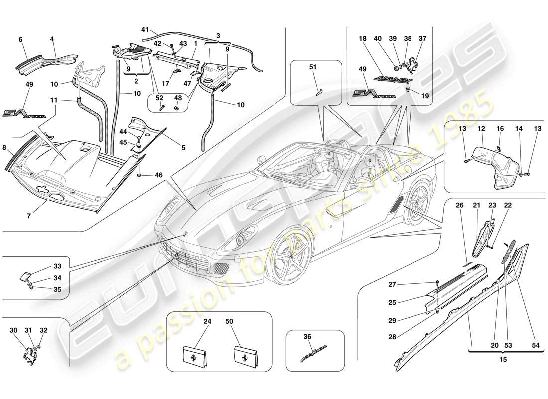 ferrari 599 sa aperta (rhd) exterior trim parts diagram