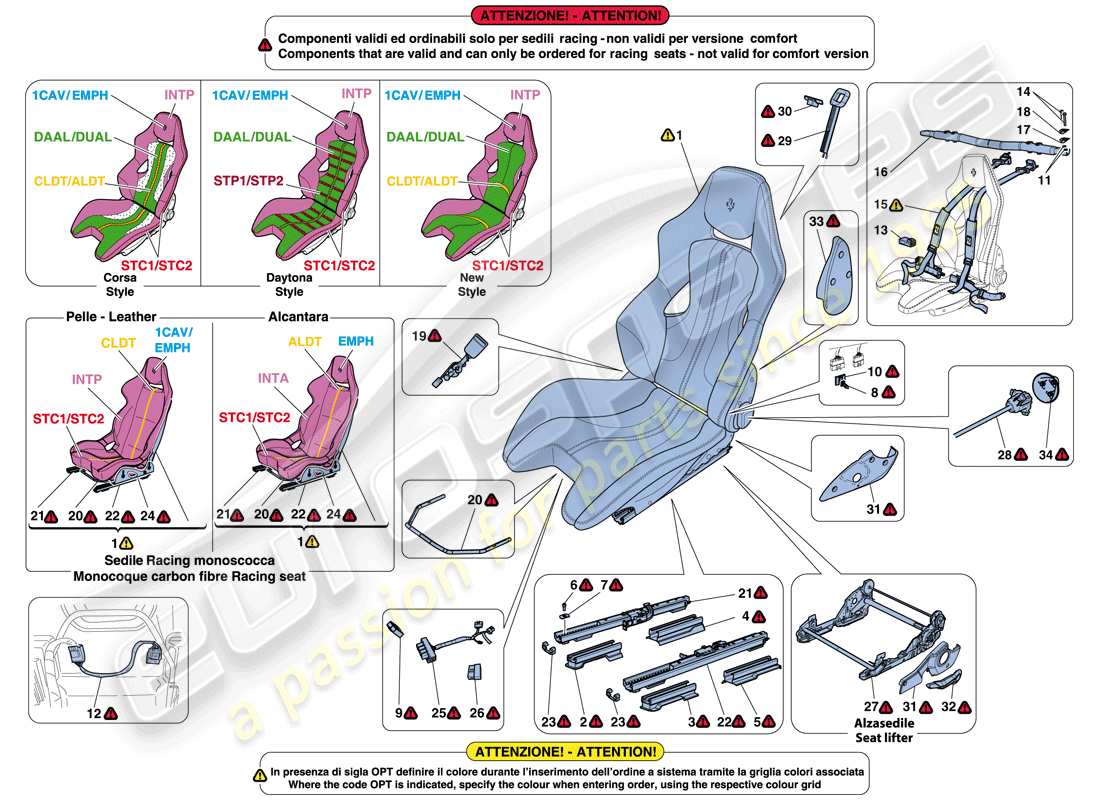 ferrari 812 superfast (europe) racing seat parts diagram