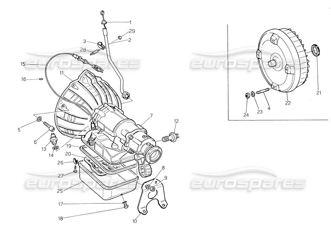 maserati biturbo spider automatic transmission - converter (3 hp) part diagram