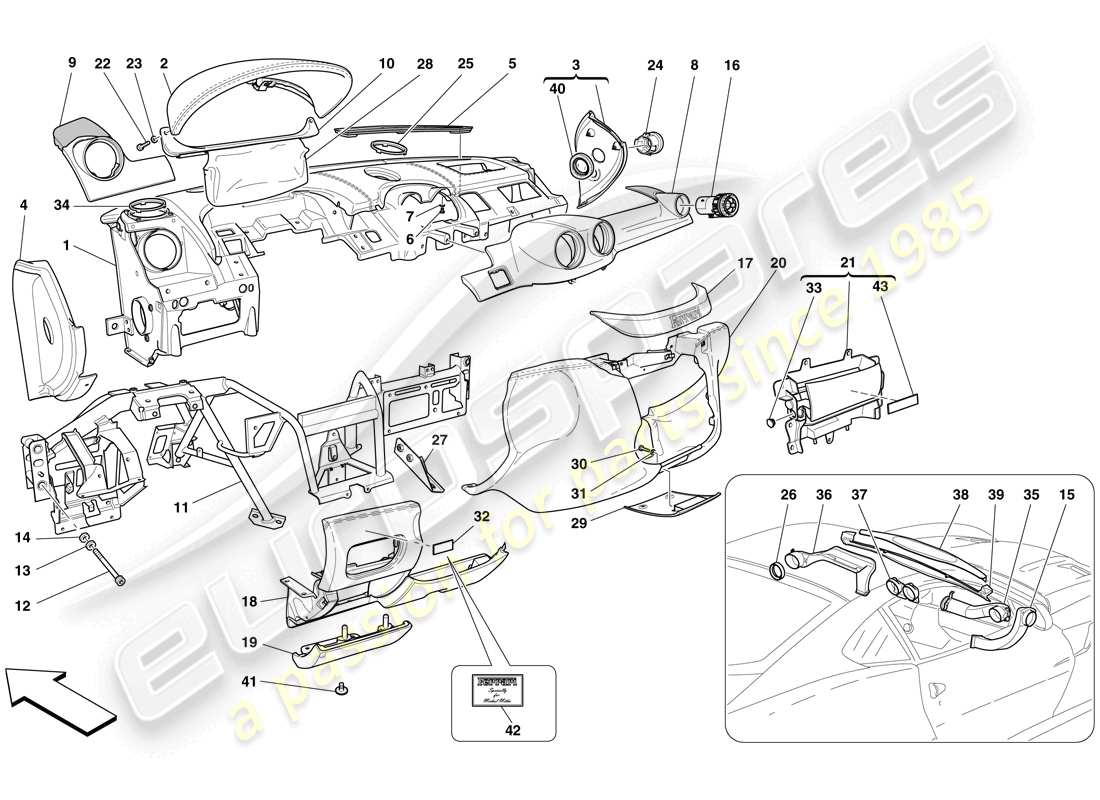 ferrari 599 gto (rhd) dashboard part diagram