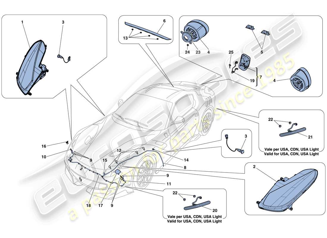 ferrari f12 tdf (europe) headlights and taillights parts diagram