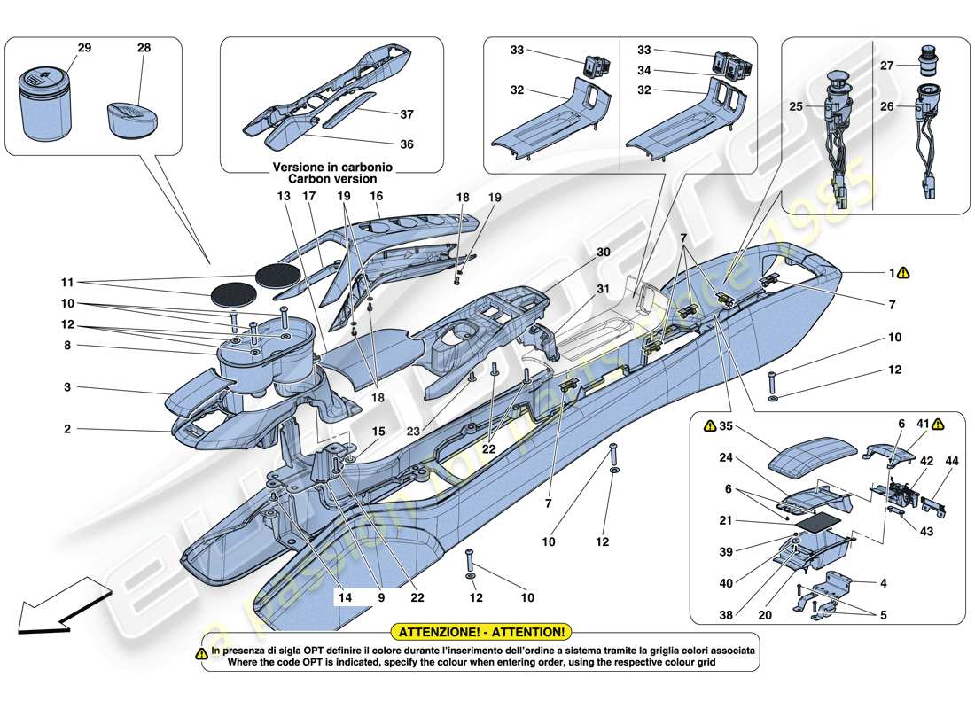 ferrari 488 spider (rhd) tunnel - substructure and accessories parts diagram