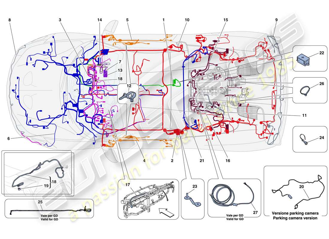 ferrari 458 speciale aperta (usa) main wiring harnesses parts diagram