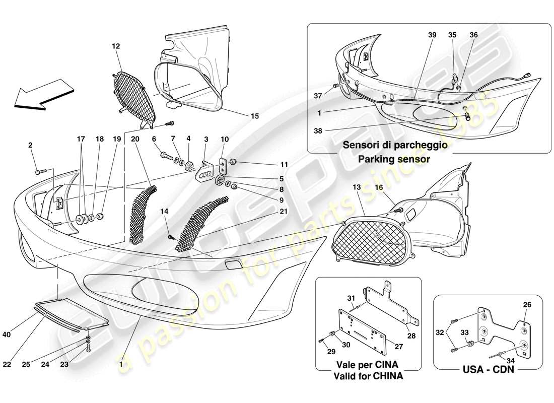 ferrari f430 spider (europe) front bumper part diagram