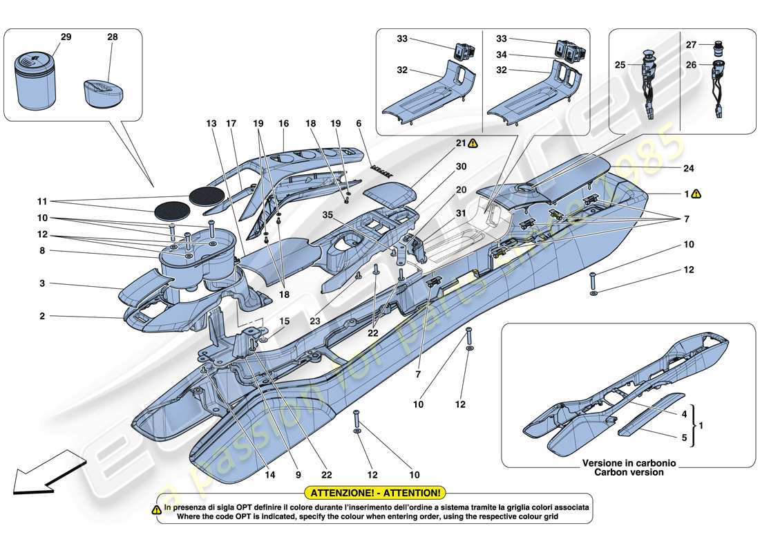 ferrari 488 gtb (usa) tunnel - substructure and accessories part diagram